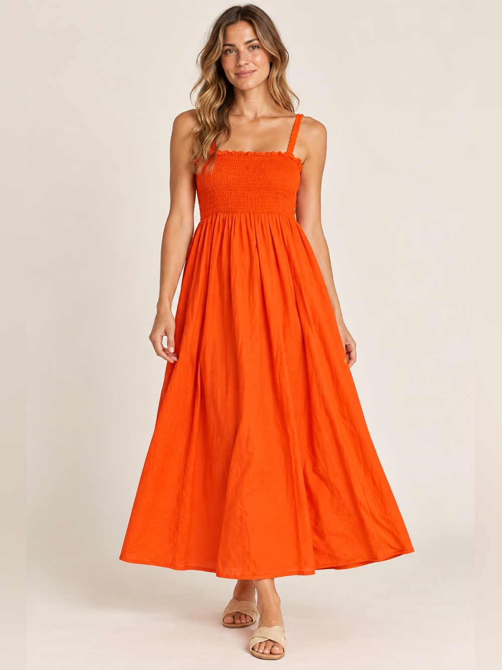 Topshop Orange Smocked Dress - 4-6